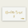 Gold foil name cards with food icons