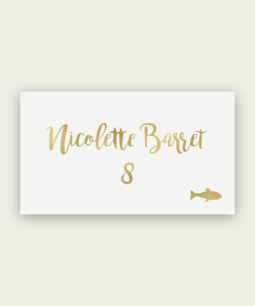 Gold foil name cards with food icons