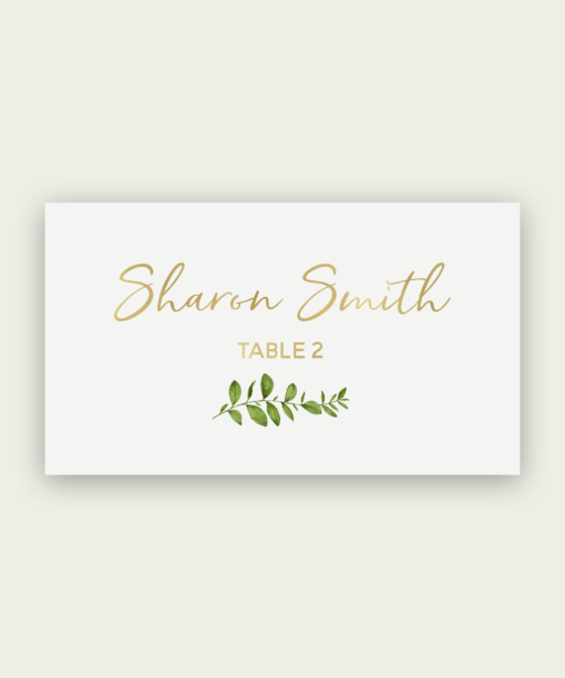 Gold Name Cards with Greenery