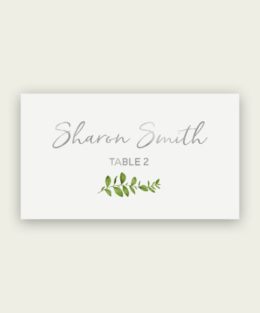 Silver Name Cards with Greenery