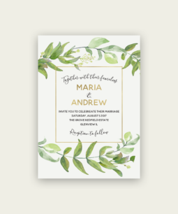 Green floral wedding invitations