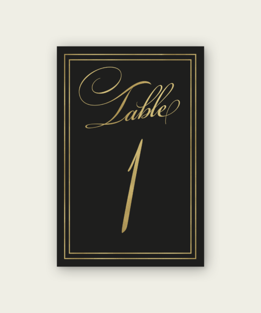 Black table numbers with gold text