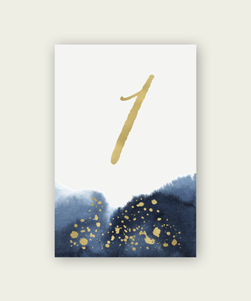 Navy table numbers with gold writing