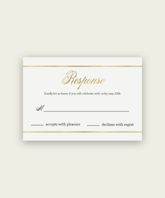 A Gold Response Card for a wedding