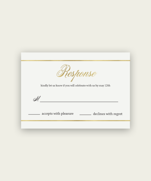 A Gold Response Card for a wedding